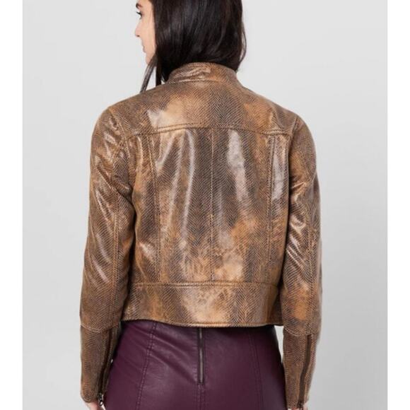 Free People We the Free Fenix Snake Skin Vegan Leather Moto Jacket Distress M - Picture 4 of 13